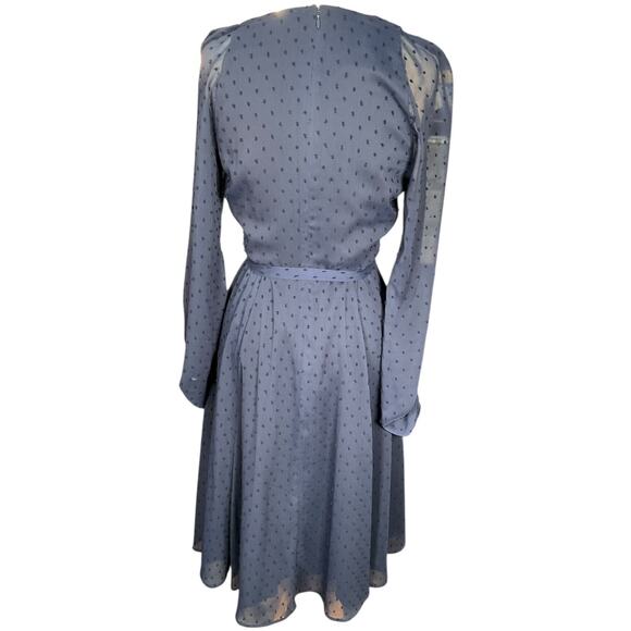 Gal Meets Glam Size 4 Navy Swiss Dot Belted Midi Sheer Elegant Old Money Classic - Picture 2 of 11